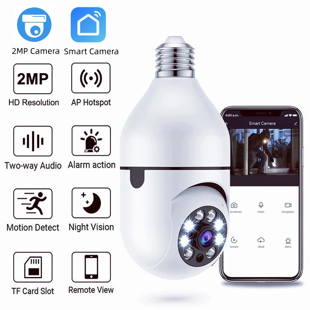 E27 Bulb Surveillance 5G Wifi Smart Camera 2MP Night Vision Full Color Automatic Human Track Security Protection Monitor Camera
