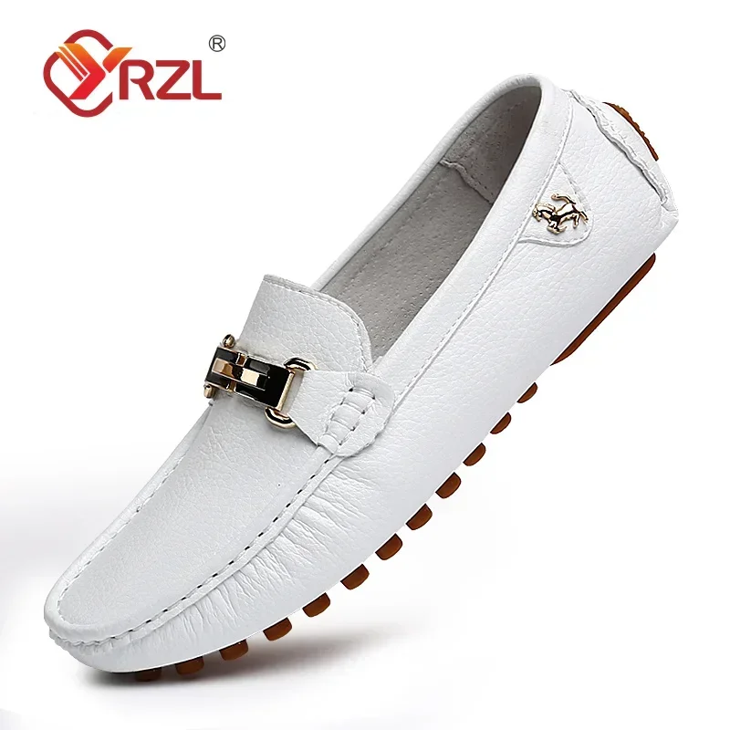 YRZL Shoes Men Handmade PU Leather Loafer Casual Driving Flats Slip-on Shoes Luxury Comfy Moccasins White Loafers Shoes for Men