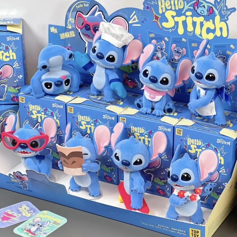 

New Stitch Hello Series Mystery Blind Box Flocking Figure Kawaii Desktop Decor Collectible Gift For Fans Birthday Toy