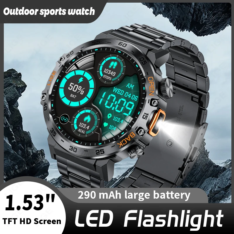 

LIGE AMOLED Smart Watch Men 360*360 HD Screen Waterproof Sport Fitness Watches Flashlight New Men Smartwatch For Andrio IOS 2026