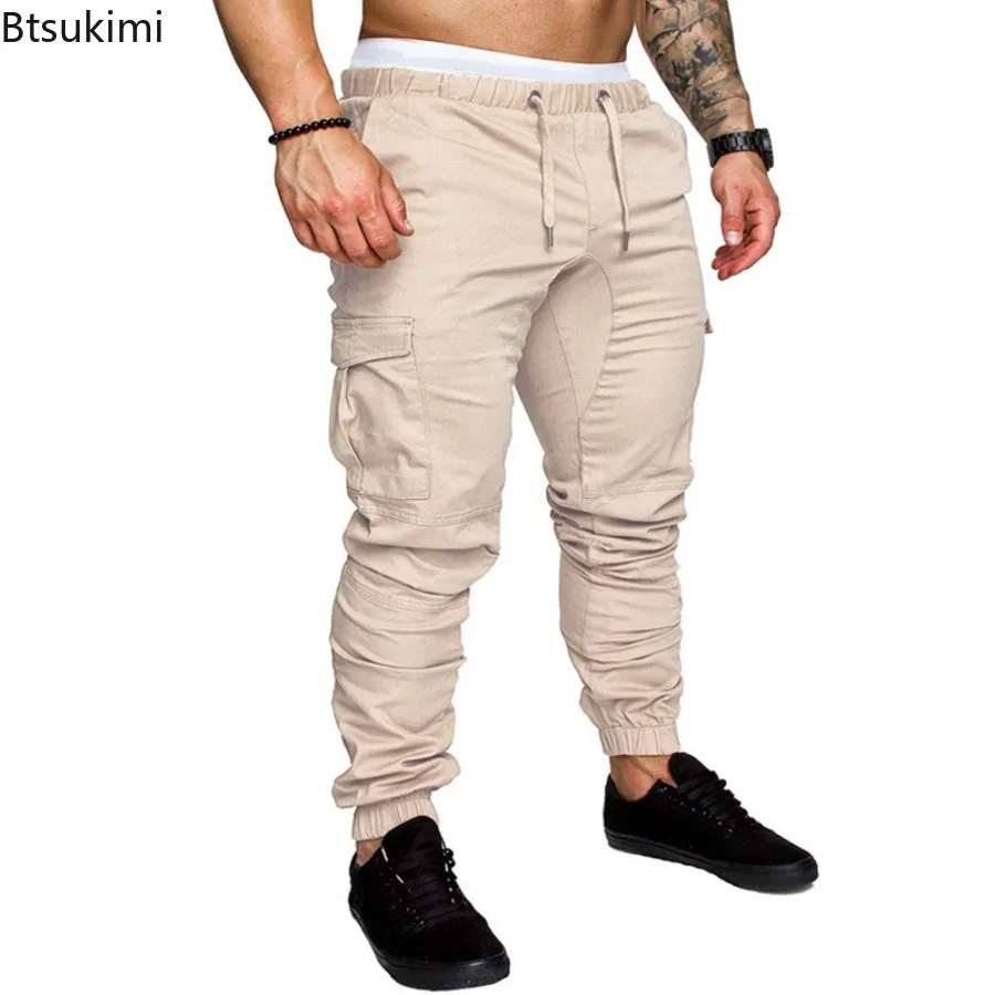 

New 2026 Men's Casual Jogging Pants Solid Pockets Cargo Pants Spring Autumn Men Drawstring Sports Trousers Street Hip Hop Pants