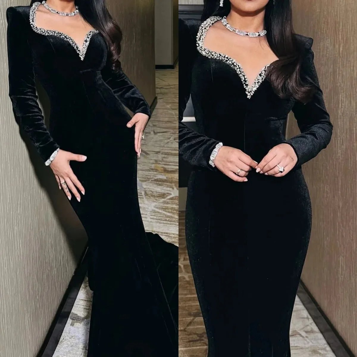 Prom Dress Black Customize Mermaid Sweetheart Floor-Length Beadings Zipper Up Dresses For Special Events Long Dresses Sweep Trai