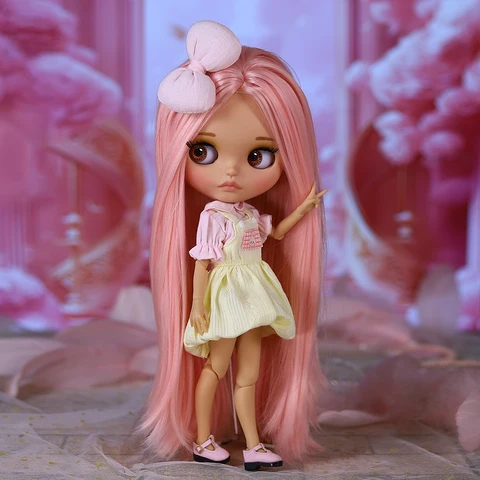 Кукла Blyth BJD 1/6 30 см с матовым лицом и бантом, коричневая кожа — фото устройства