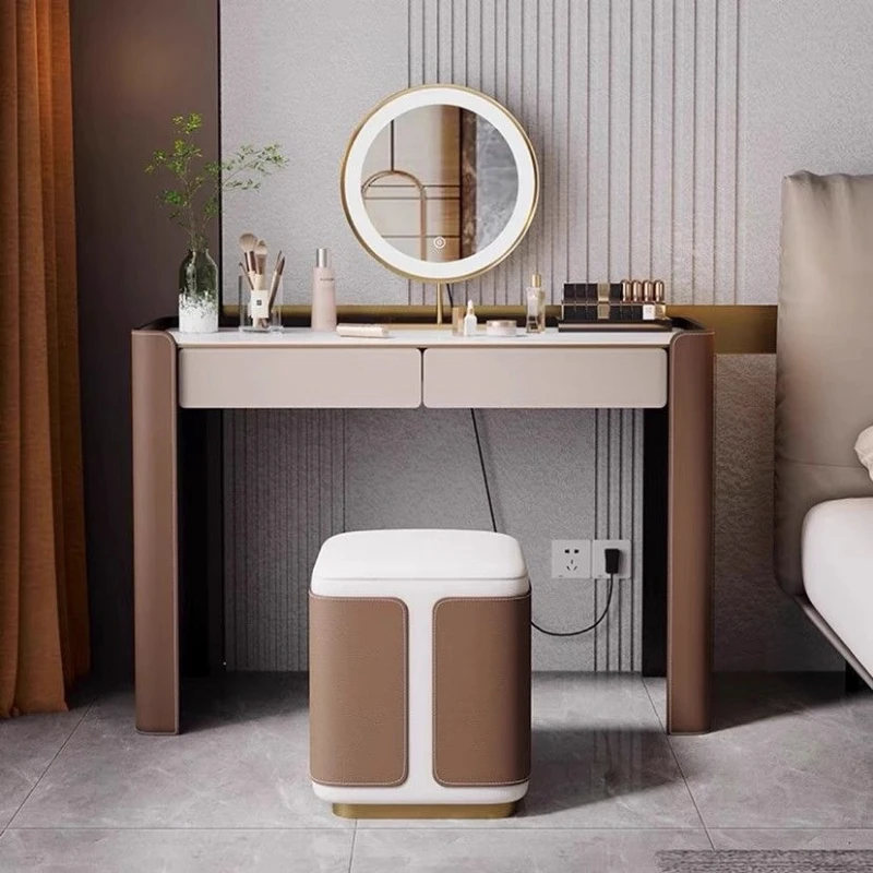 

Italian light luxury Internet celebrity small apartment rock slab saddle leather cosmetic table storage chest