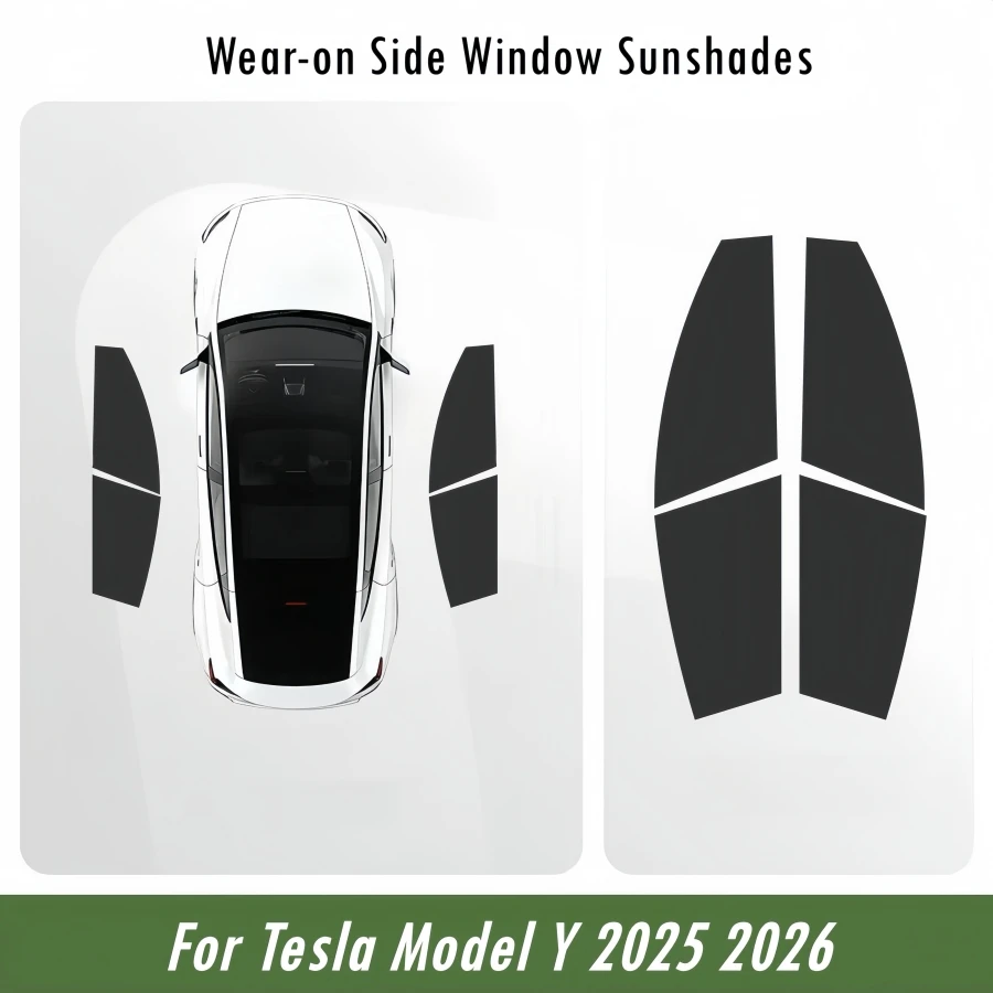 For Tesla Model Y Juniper 2025 2026 Side Window Sunshades Wear-on Full Blackout Wear-on Privacy Car Window Covers 4PCS Set
