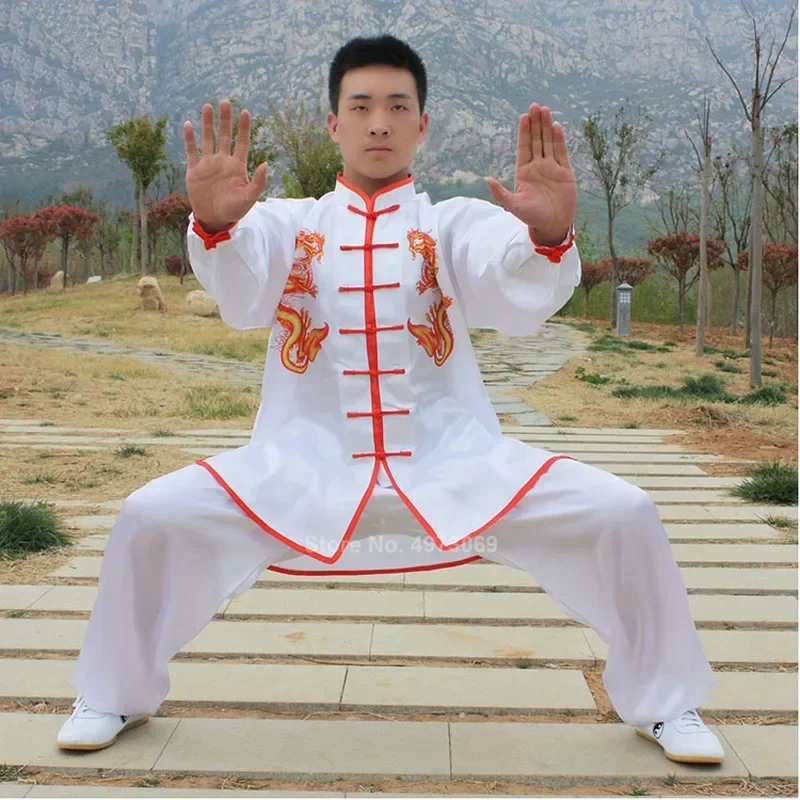 Conjunto de traje tang tradicional de estilo chino para hombres y mujeres, uniforme Taichi Kungfu, puesta en escena, baile, personalizado, coágulo bordado de dragón