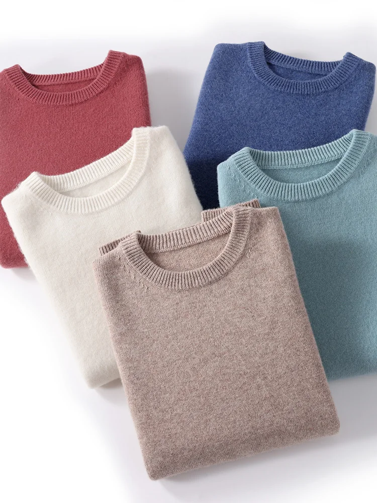 

LULU Men 100% Merino Wool Knitwear Basic O-neck Wool Sweater Autumn Winter Simple Bottom Pullover Smart Casual Jumper Top