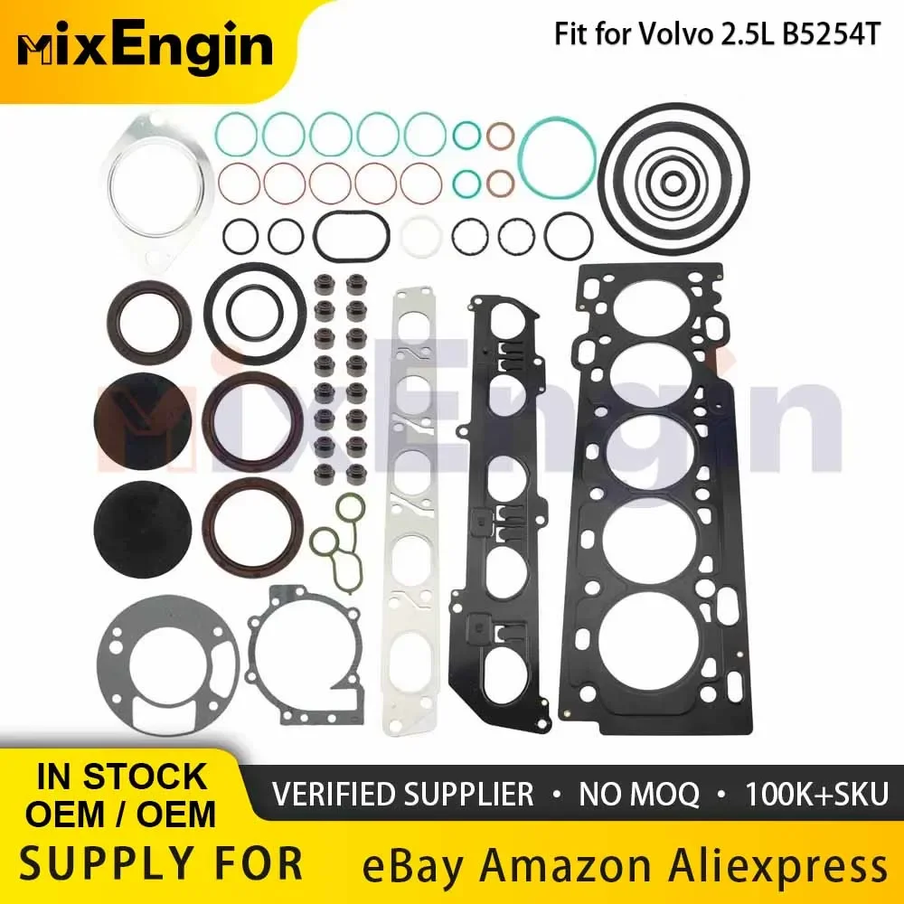 Engine Cylinder Rebuild Gasket Seal Set Fit 2.5 T B5254T For 04-18 Volvo T5 T6 C70 V50 V40 S40 S60 S80 V60 C30 2.5T L5 GAS