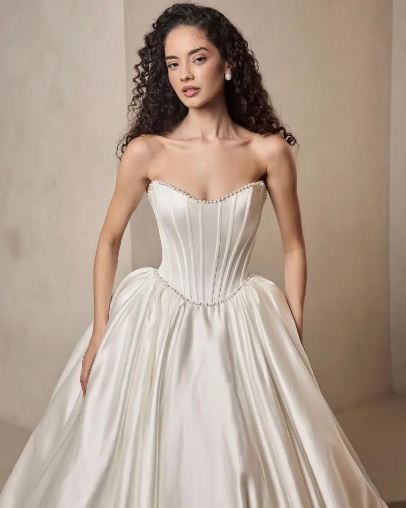 Vestido De Noiva Princesa Minimalista Satynowa Suknia Ślubna Gorset Novia Blanco Tenue Mariage Civil Femme Perły Suknie Ślubne