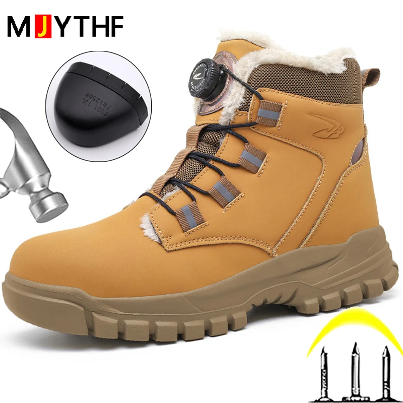 

Rotating Button Winter Boots Men Safety Shoes Puncture-Proof Work Boots Steel Toe Shoes Waterproof Protective Shoes Cotton Boots