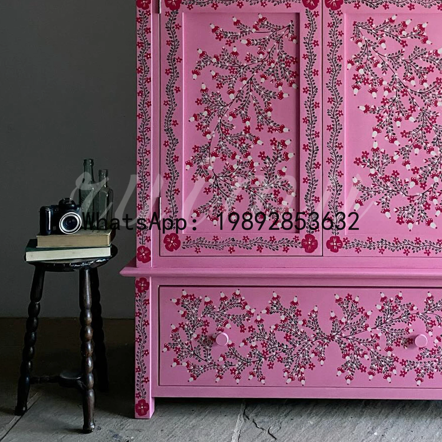 American Retro Solid Wood Wardrobe Home Cloakroom Pink Painted Wardrobe Bedroom Independent Wardrobe