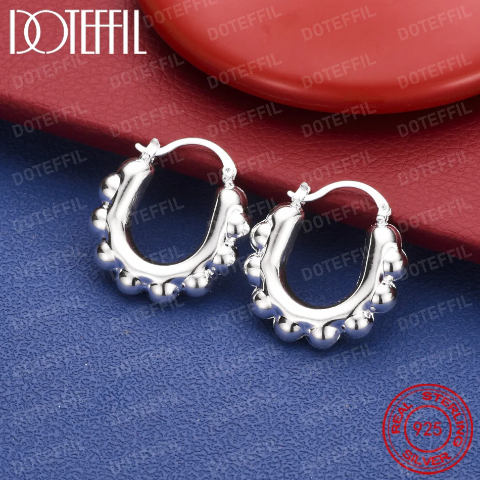 925 Sterling Silver Delicate Round Bead U-Shaped Earrings for Women - Fashionable Wedding Party Gift Jewelry Accessories