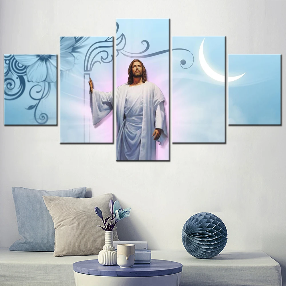 5 Pieces Canvas Wall Arts Poster Painting Religious Christian Jesus Christ Savior God Wallpaper Home Decor Living Room Picture P