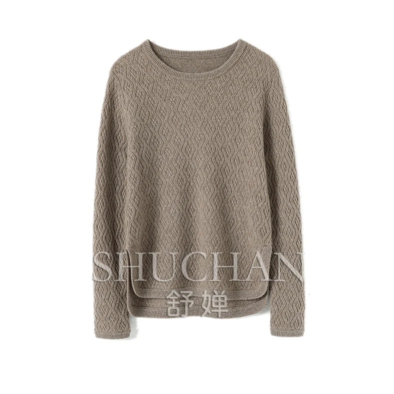 

Autumn and Winter New 100% Pure Cashmere Shirt Women's Round Neck Pure Cashmere Sweater Sueters De Mujer