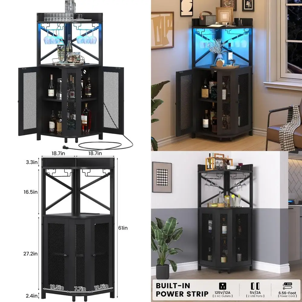 

4-х уровневый шкаф для ликера в индустриальном стиле с розеткой, светодиодной подсветкой и стеклянными держателями