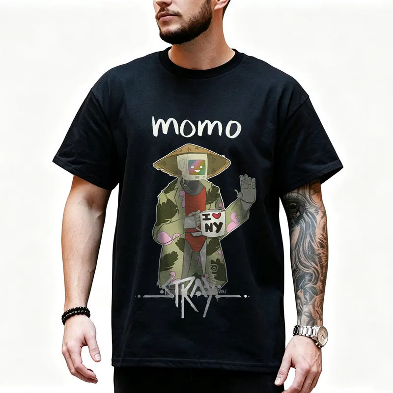 Stray Video Game Cat Graphic T‑Shirt O‑Neck Short Sleeve Unisex Tees Cyberpunk Stray Cat Print Casual Streetwear For Gamer Fans