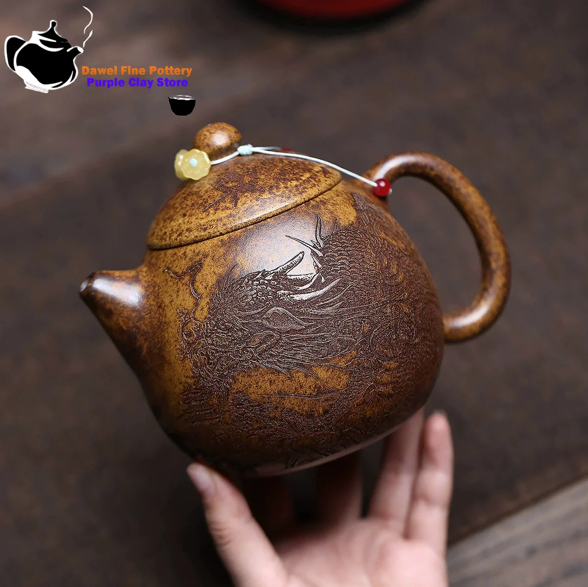 Teiera Yixing in argilla viola, minerale originale, osso di drago, sabbia dorata, uovo di drago a legna, teiera cinese, set da tè Kung Fu