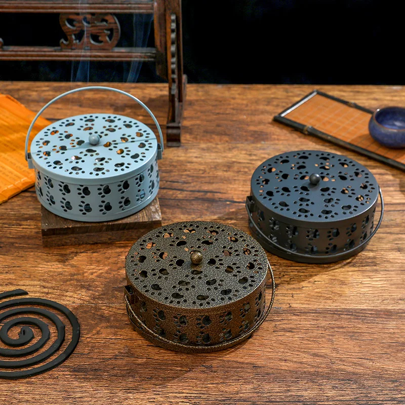 Mosquito-repellent Fireproof Mosquito-repellent Household with Cover Wrought Iron Sandalwood Mosquito Incense Burner dropship