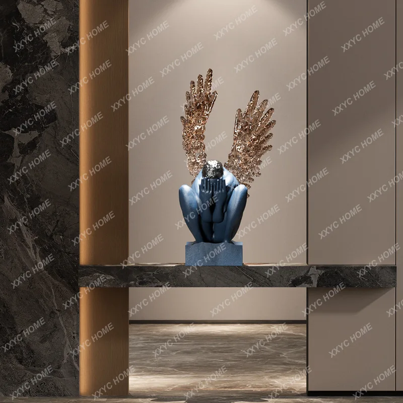 LModern creative abstract sculpture face covering angel figure art ornament hotel villa decoration