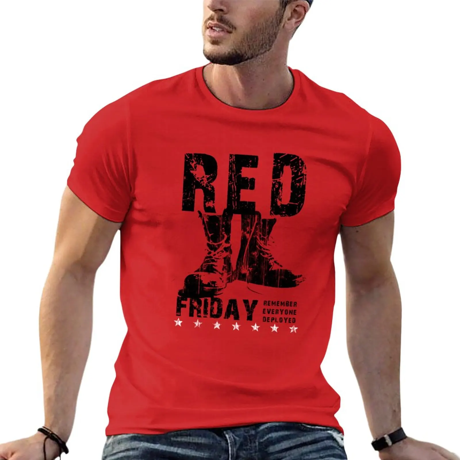 New RED Friday Remember Everyone Deployed Support Our Troops T-Shirt Short sleeve tee graphic t shirts mens funny t shirts