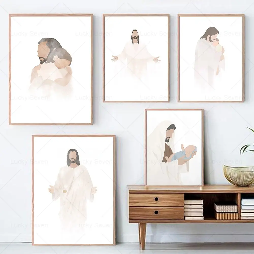 

Jesus Portrait Print Christ's Embrace Posters Decoration Watercolor Jesus Canvas Painting Wall Art Pictures Bedroom Home Decor