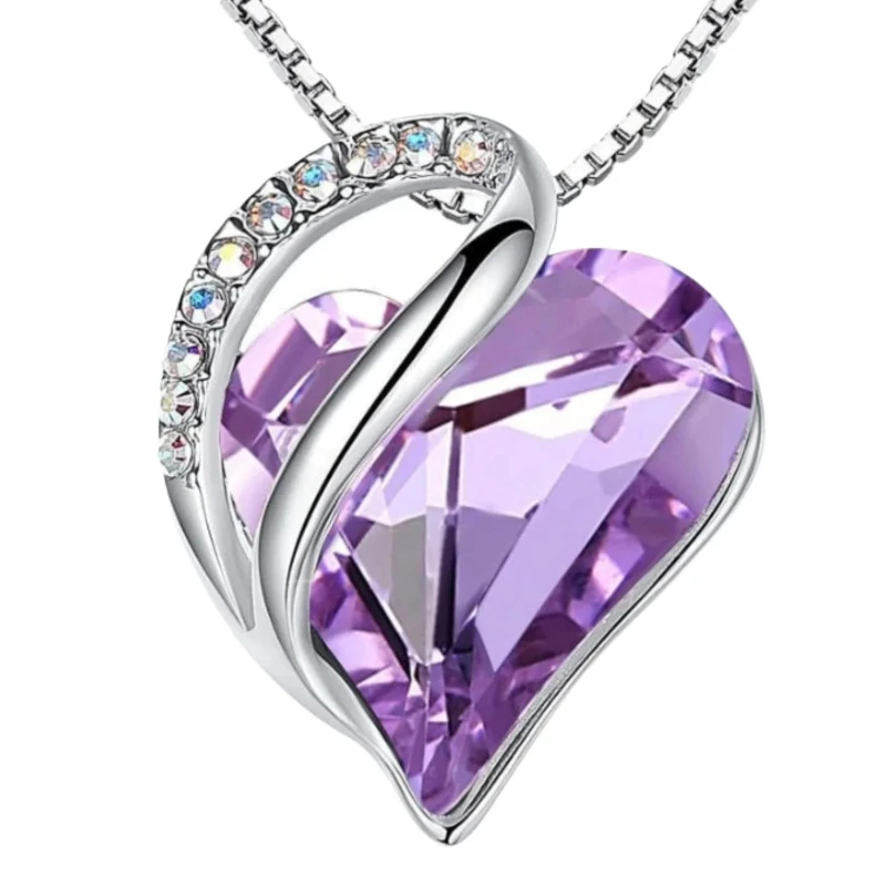 Valentine's Day Gift Necklaces Women Infinity Love Birthstone Heart Crystals Pendants Birthday Anniversary Jewelry Silver Plated