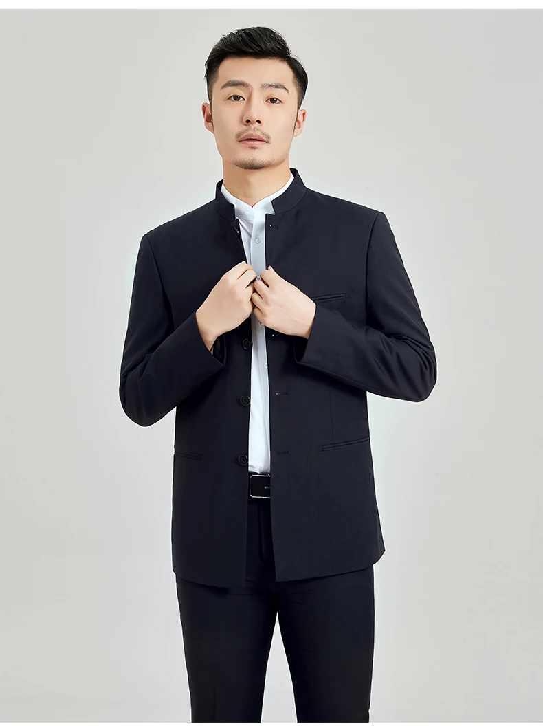 Chinese Tunic Youth Men's Slim Chinese Stand Collar Casual Jacket Chinese Classic Style Top Tang Suit Male Business Costumes