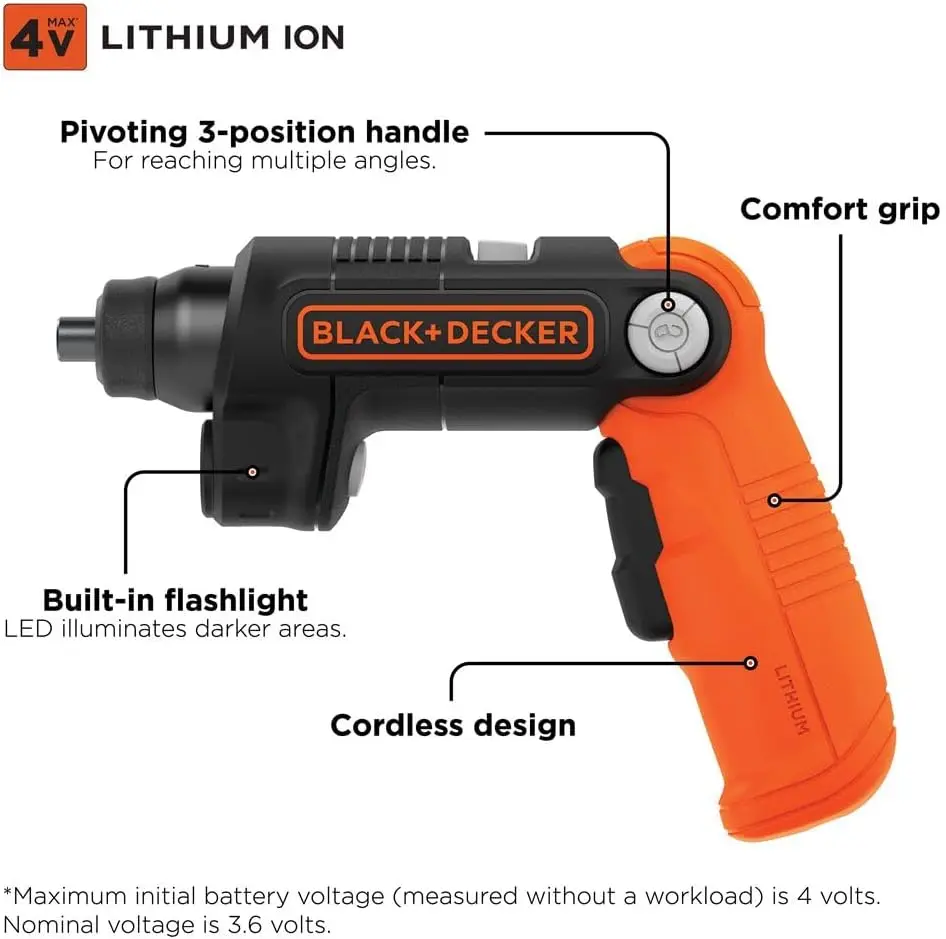 Electric ScrewdriverBLACK+DECKER 4V MAX* Cordless Screwdriver With LED Light (BDCSFL20C)