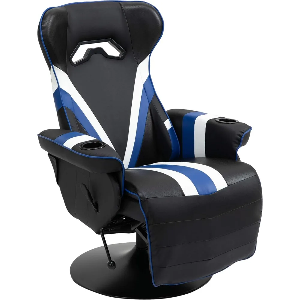 Gaming Chair, Racing Style Computer Recliner with Lumbar Support, Footrest and Cup Holder, Black/White/Blue