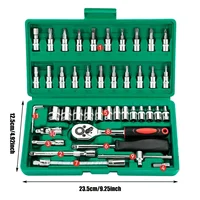 46pc Drive Socket Set 1/4 inch Ratchet Wrench Set Mechanic Tool Kits for Auto Repair Hous with Sockets Metric Hex Bit Socket Set 6