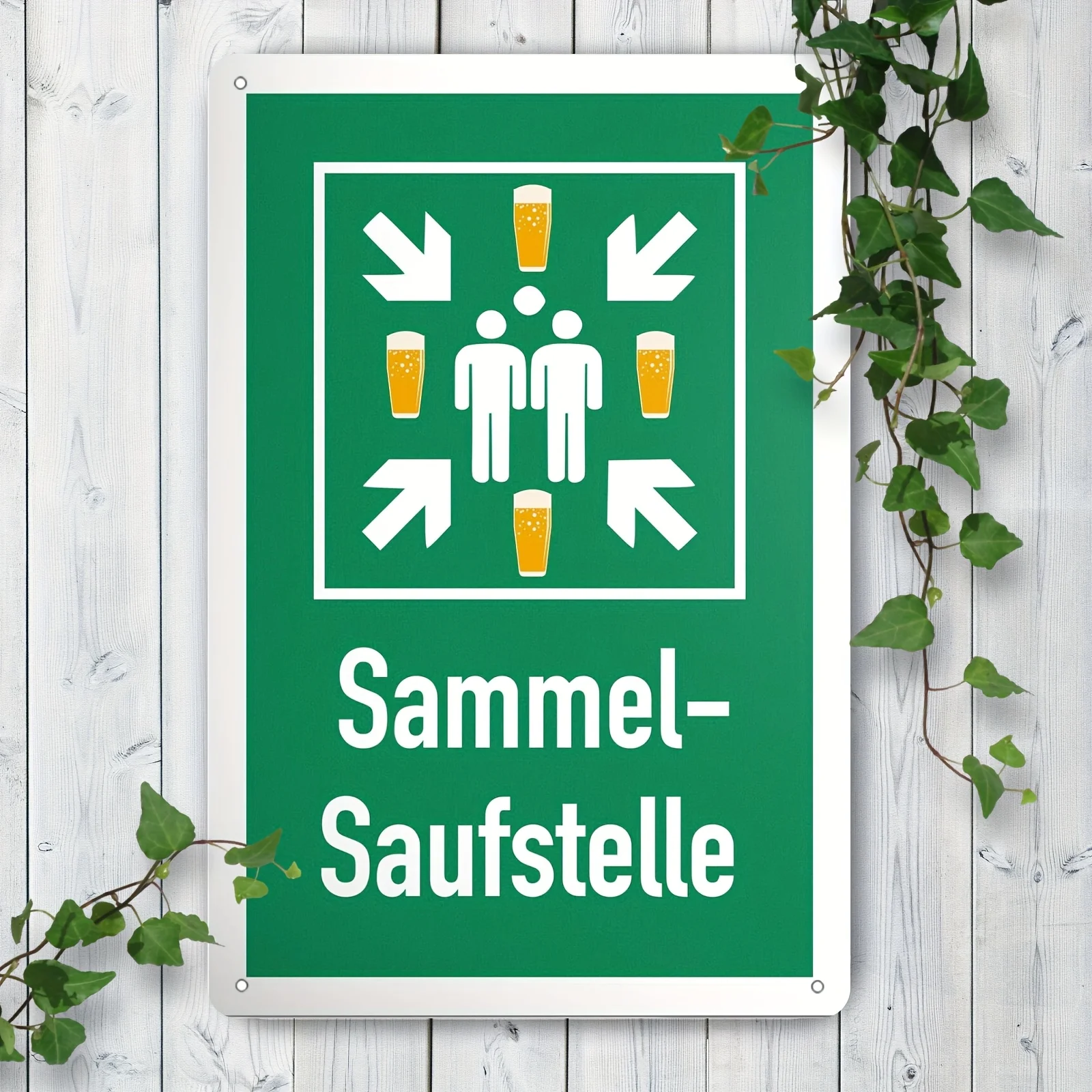2D Flat, 1pc Vintage German Beer Tavern Style Metal Wall Decor - No Electricity Needed, Arrow & Beer Mug Signs in Green/White, L