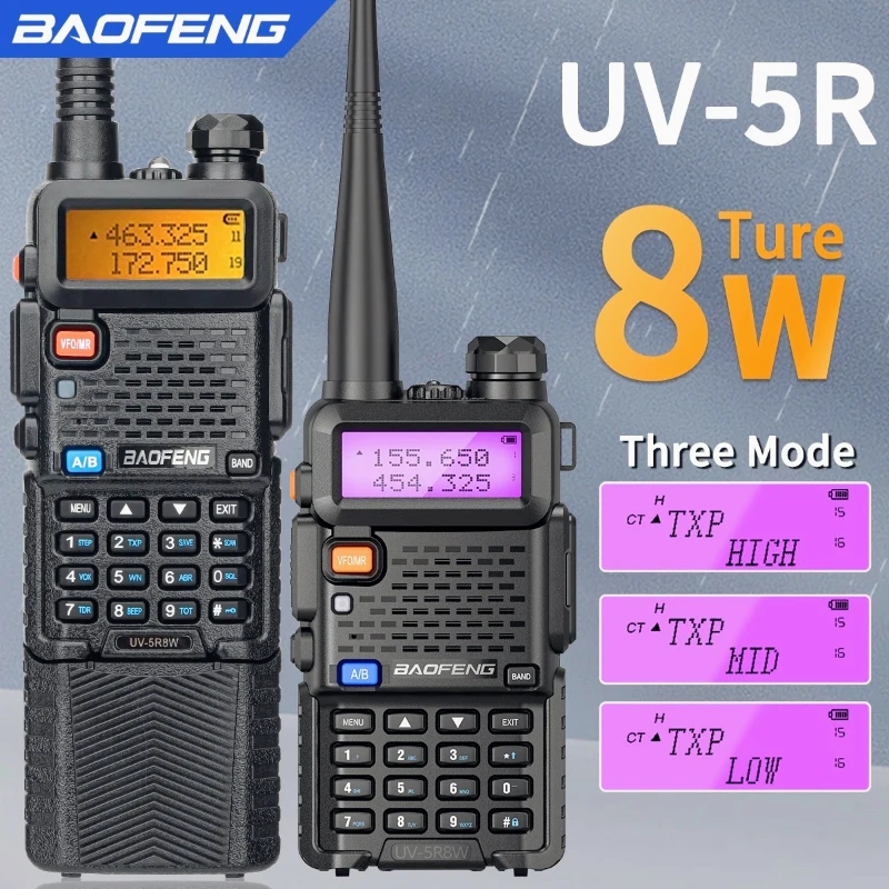 Baofeng UV-5R 8W راديو ثنائي الاتجاه محمول ثلاثي الطاقة VHF UHF اتصالات طويلة المدى