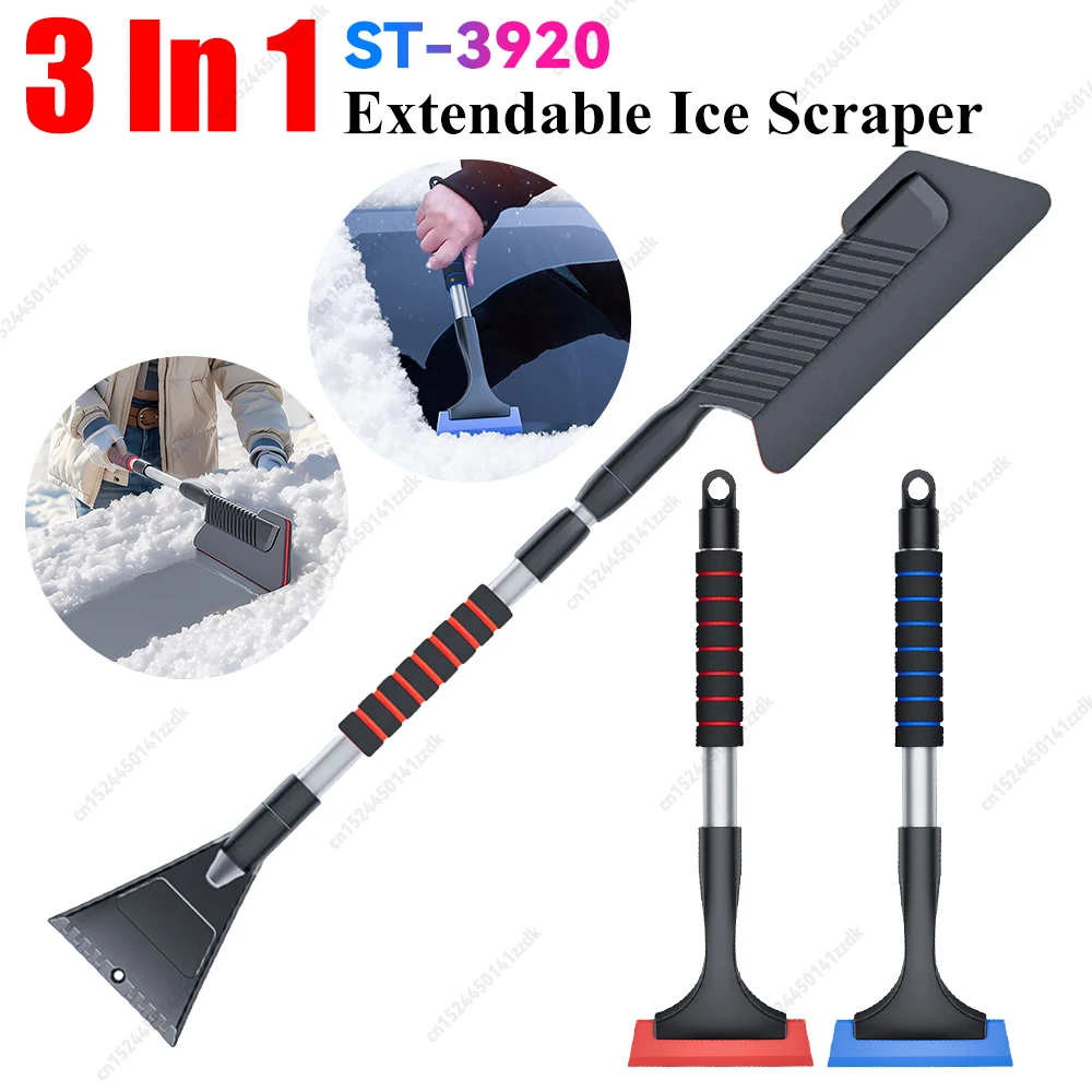 3-in-1 Car Snow Brush Sweep Cleaning Removal Shovel Extendable Ice Scraper for Car Front Windshield Deicer Remover Tools