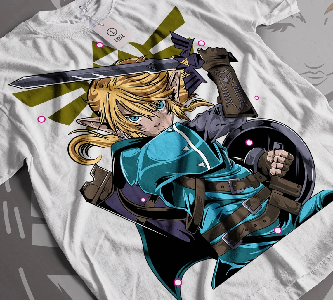 The Legend of Zelda Link Master Sword Graphic T Shirt Anime Print Short Sleeve Tee Men Women and Kids Gaming Fan Streetwear