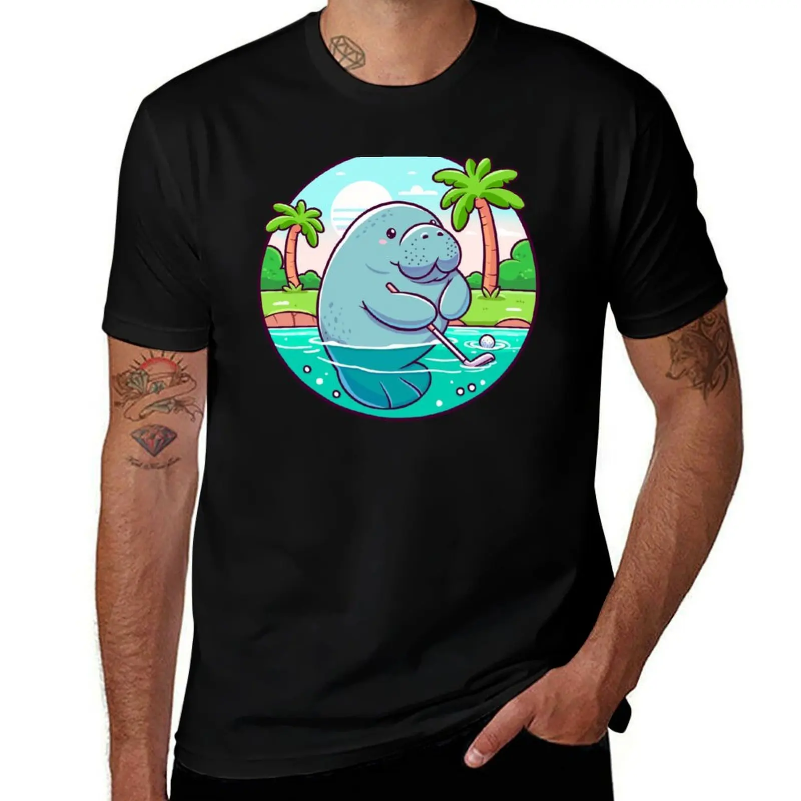 

Manatee Playing Golf T-Shirt Streetwear Print Tee Shirt