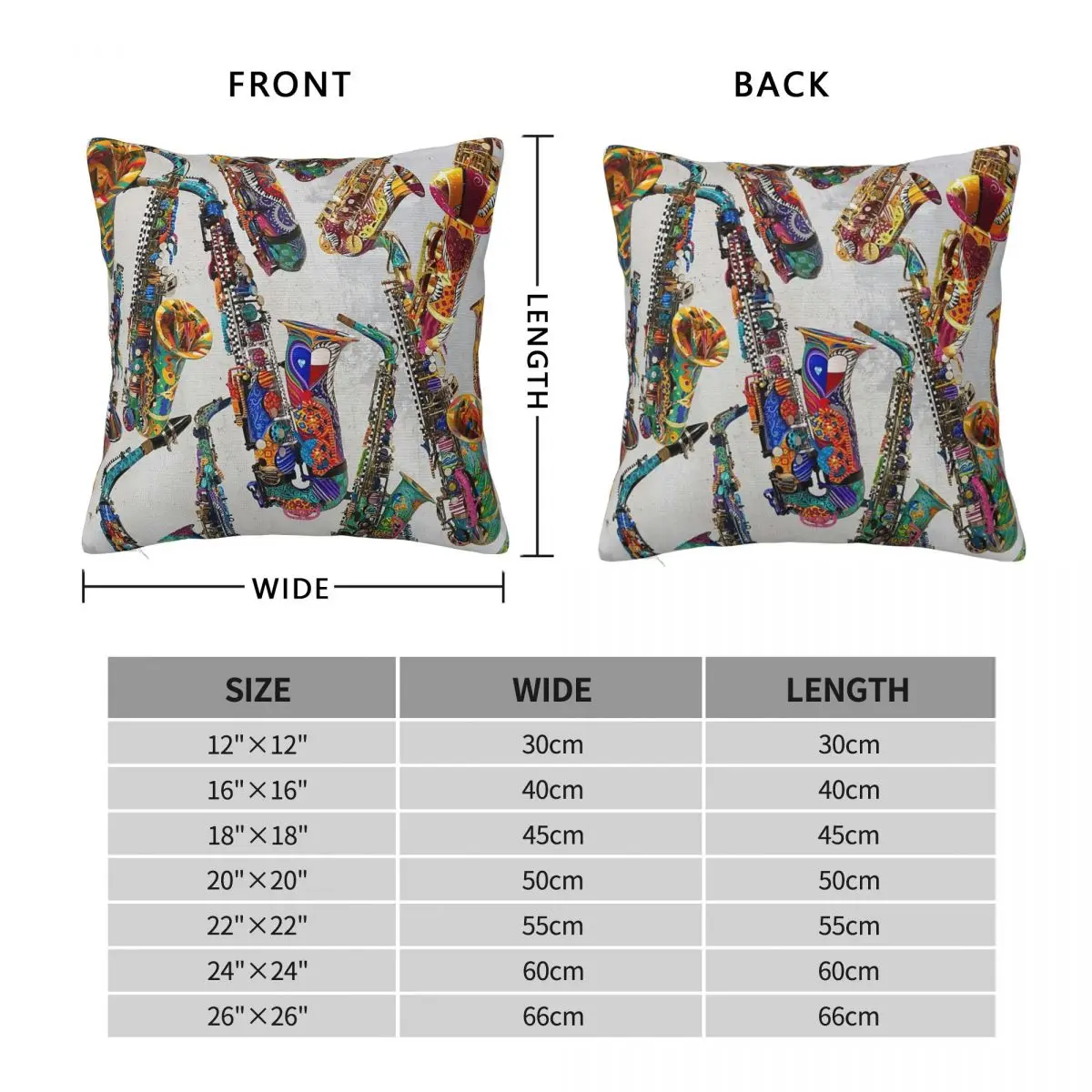 Colorful Saxophone Music Art Square Pillowcase Polyester Linen Velvet Pattern Decorative Throw Pillow Case Sofa Cushion Cover