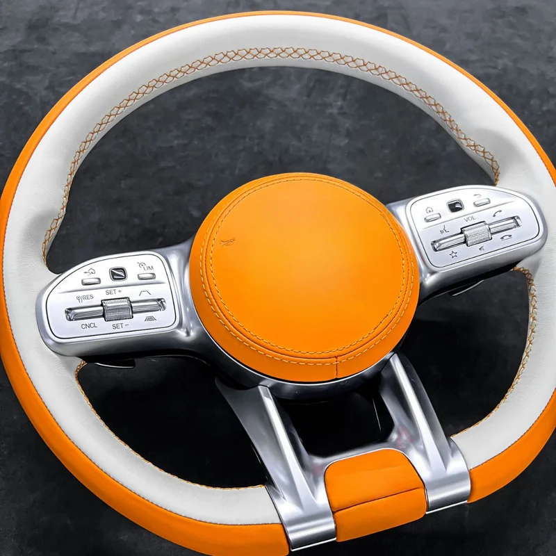 For Mercedes Benz Steering Wheel Horn Cover Outer Ring Hermes Orange Inner Ring Off White Electroplating Kit Horn Shell