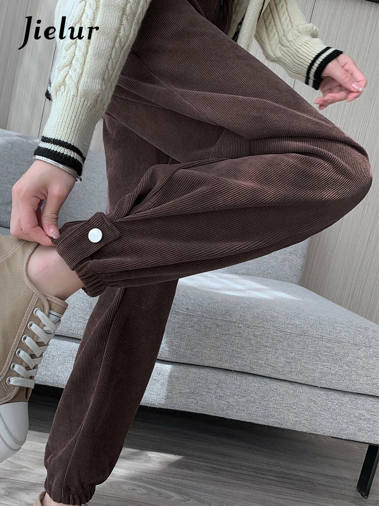 

Jielur Retro Apricot Coffee Trousers Harajuku Corduroy Women's Pants Autumn Winter Bundled Cargo Harem Pants Chenille Capri XXL