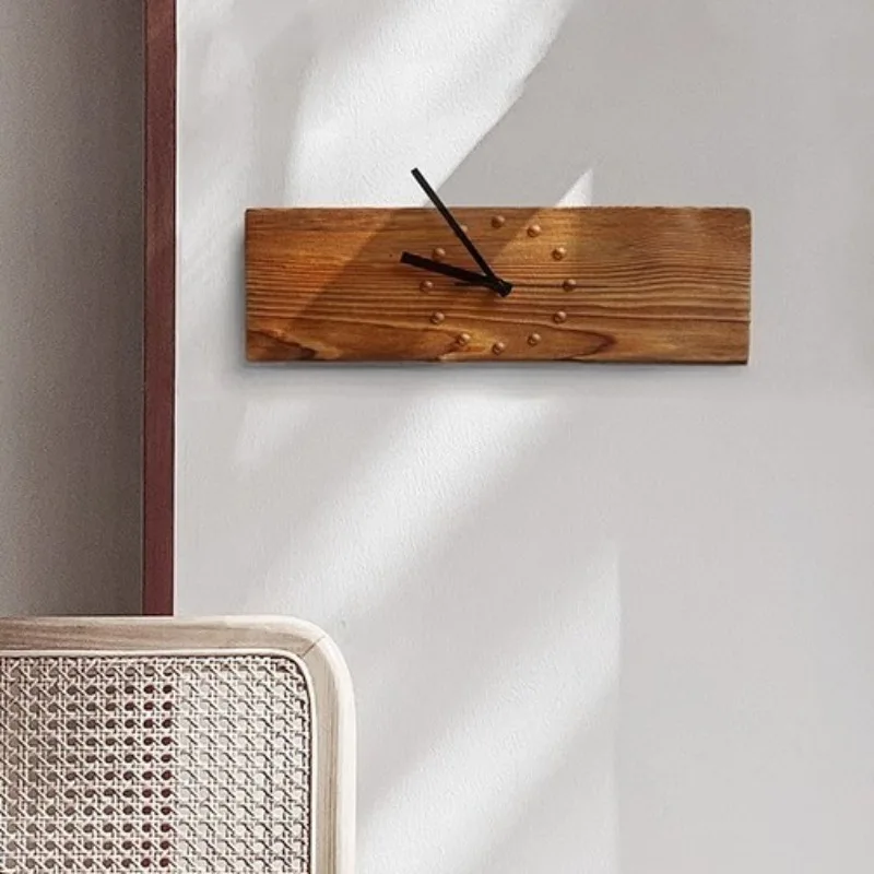 Wood Wall Clocks Vintage Silent Wall Clock Nordic Rectangle Minimalist Hanging Clock Living Room Decorative Accessories HQ164