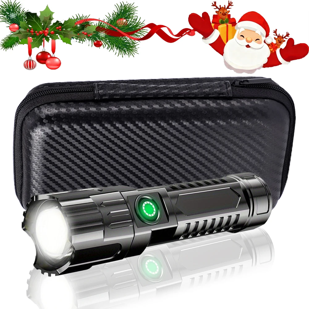 Super Bright LED Flashlight USB Rechargeable Torch Zoomable Light with Built-in Battery Camping Hiking Lantern Emergency Lamp