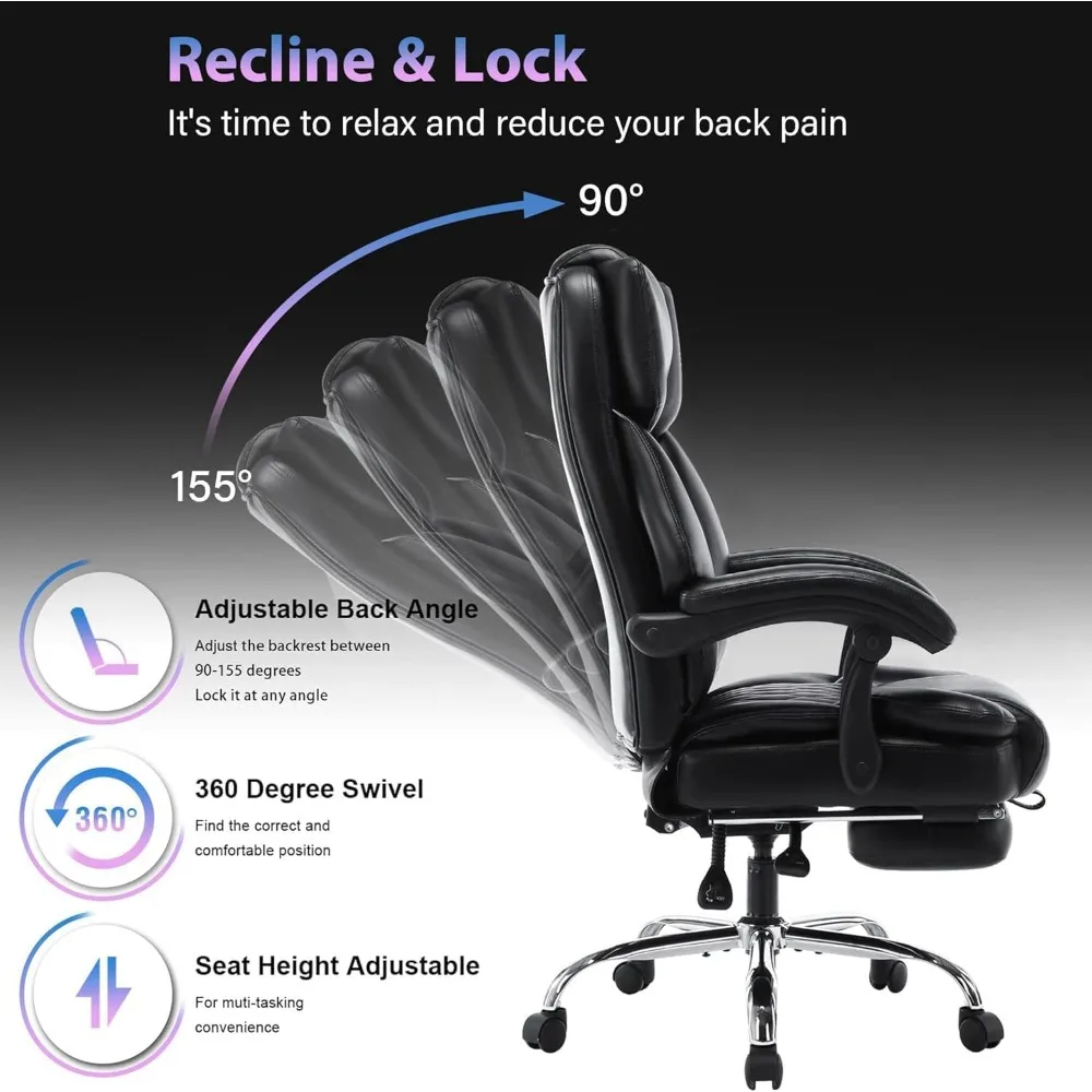 high back massage reclining office chair with footrest - executive computer home desk massaging lumbar cushion, adjustable angle