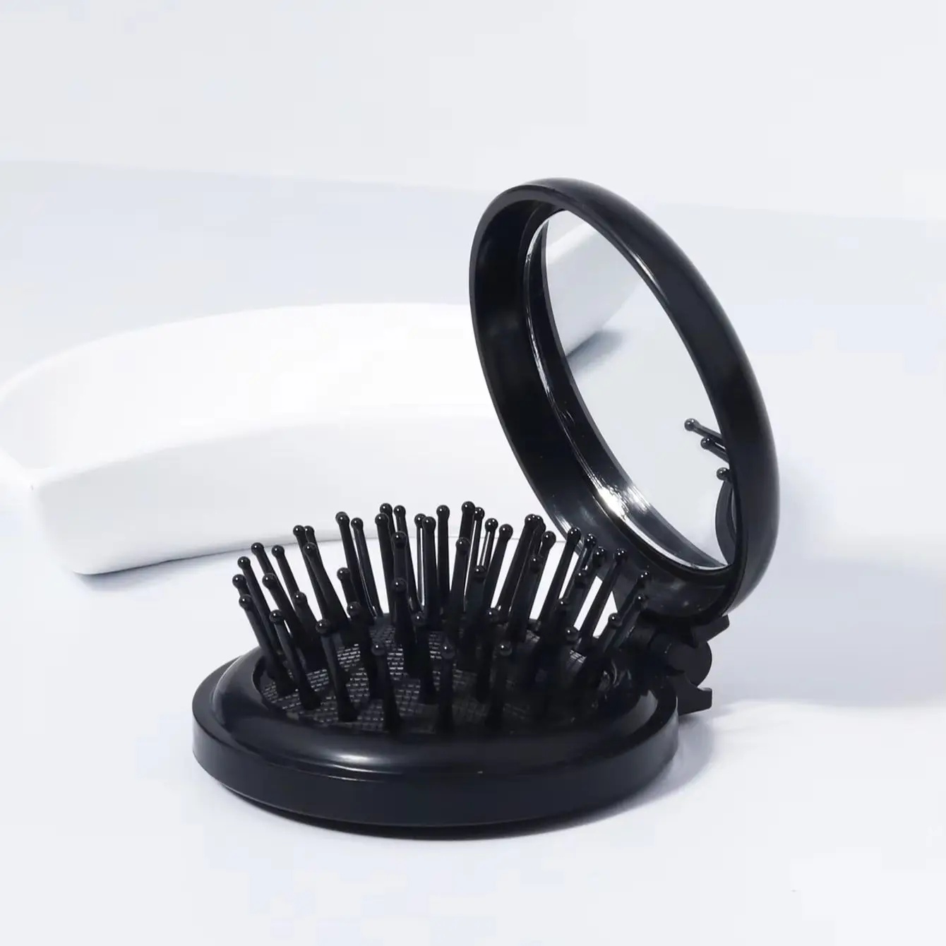 1pc portable folding hair brush, built-in mirror, scalp massage comb, suitable for travel For Hair Accessories view 3