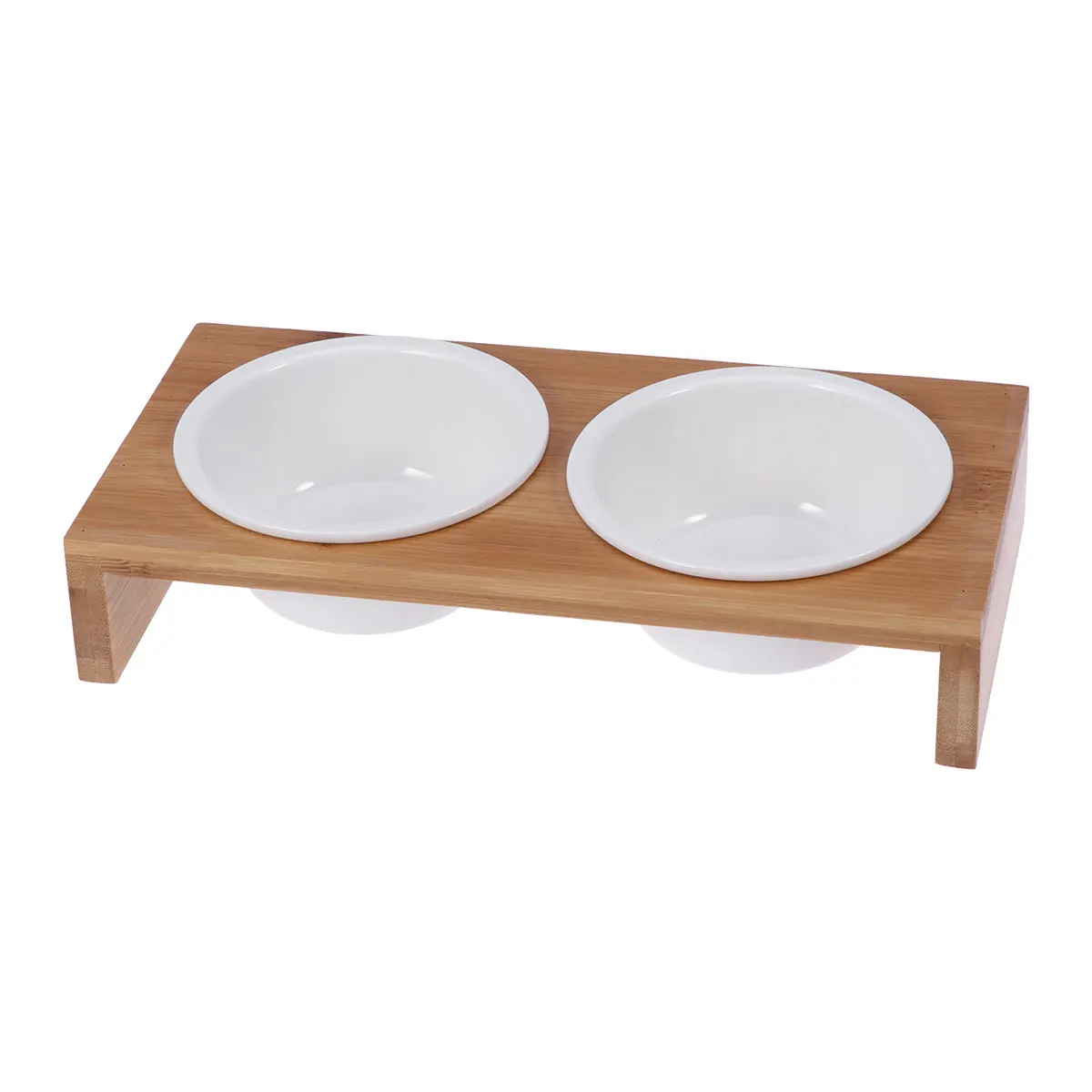 

Dual Bamboo Cat Bowl Pet Bowls Dog Feeder Ceramic Stainless Steel Food Water Nonskid Base Easy Clean Random Style Wooden Pet