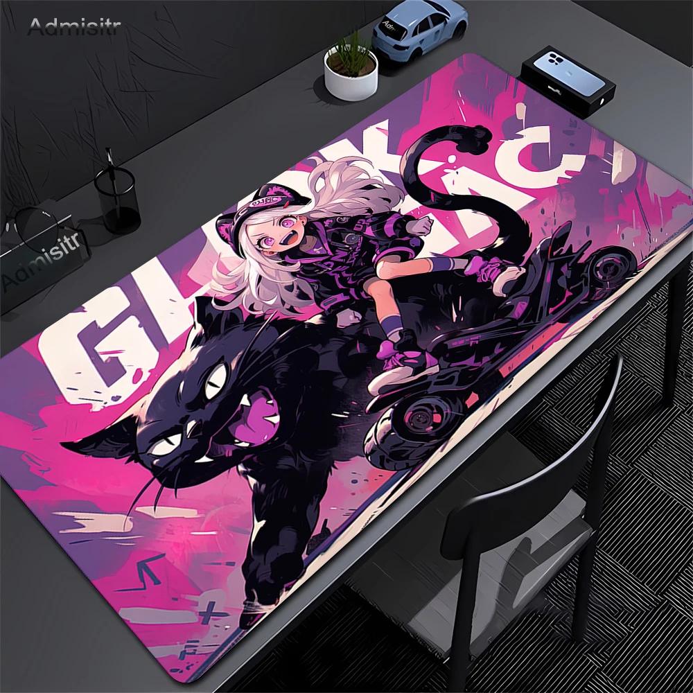 Xxl Mouse Pad Cat and Girl Pc Gamer Kawaii Deskmat Pc Accessories Computer Table Mousepad Keyboard Cabinet Anime Mats Gaming
