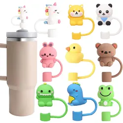 9Pcs Animal Straw Covers Cap Toppers Wielokrotnego użytku Cute Silicone Tips Lids Protectors for Compatible with 30&40 Oz Tumbler