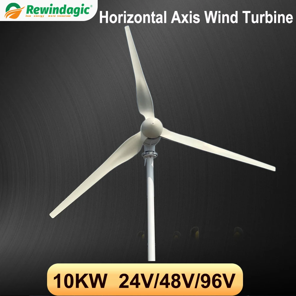 10000W 10KW Horizontal Wind Turbine High Efficiency Windmill With Hybrid Charge Controller For Home Use 3 Blades Grid tie System