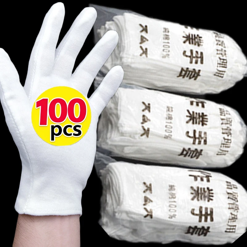 1bags White Cotton Gloves Waiter Driver Jewelry Worker Finger Gloves Sweat Absorption Mittens Wholesale