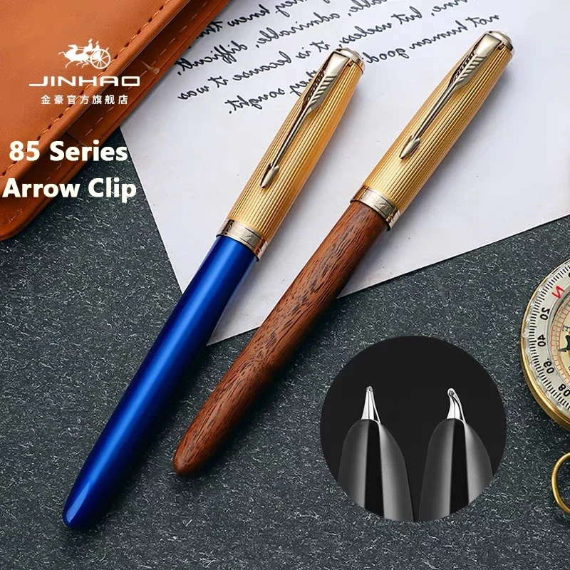 Jinhao 85 Fountain Pen Wood / Copper Material Gold Arrow Clip Luxury Elegant Pens Writing Pen Stationery Office School Supplies