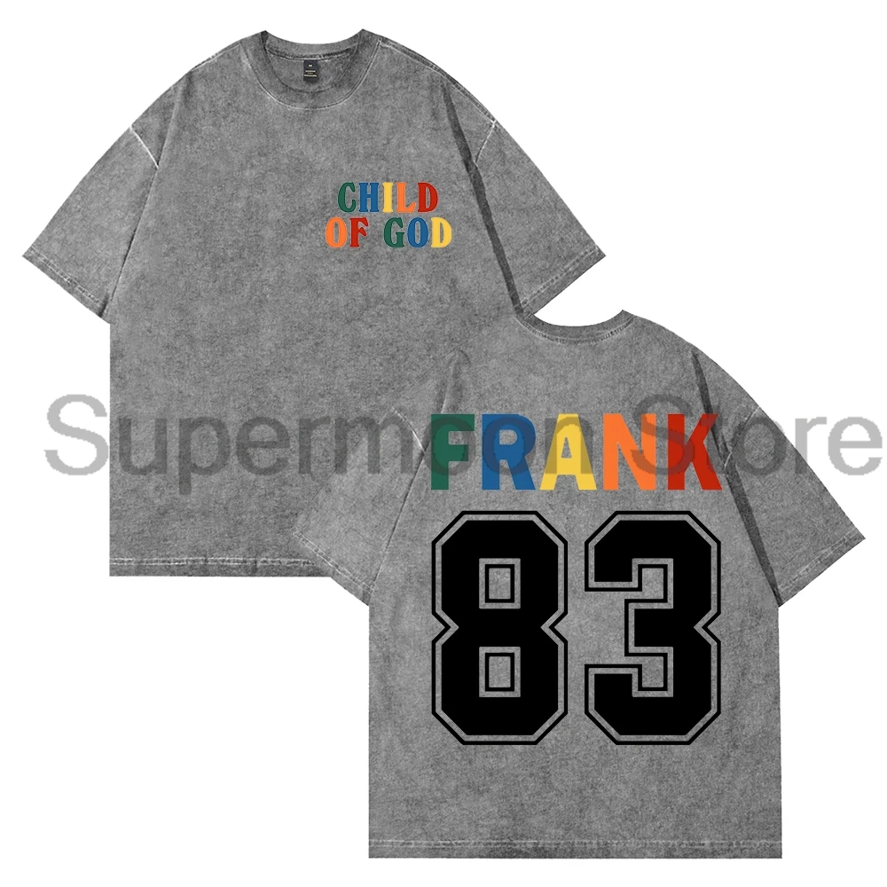 فورست فرانك جولة الطفل من الله الجزء الثاني 83 شعار غسلها تي شيرت Crewneck قصيرة الأكمام القطن المحملة النساء الرجال ملابس الشارع الشهير