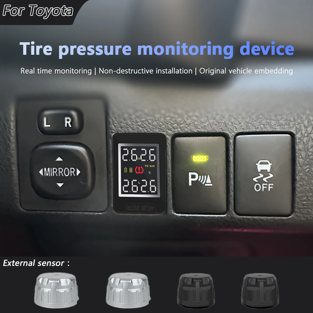 

Car Tire Pressure Alarm Monitoring System 4Pcs External Internal Senso TPMS for Toyota RAV4 Corolla Reiz Camry Highlander Prado